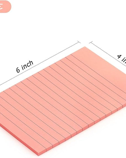 Early Buy 6 Pads Lined Sticky Notes with Lines 4x6 Self-Stick Notes Bright Color Sticky Notes, 45 Sheets/Pad (Pink)