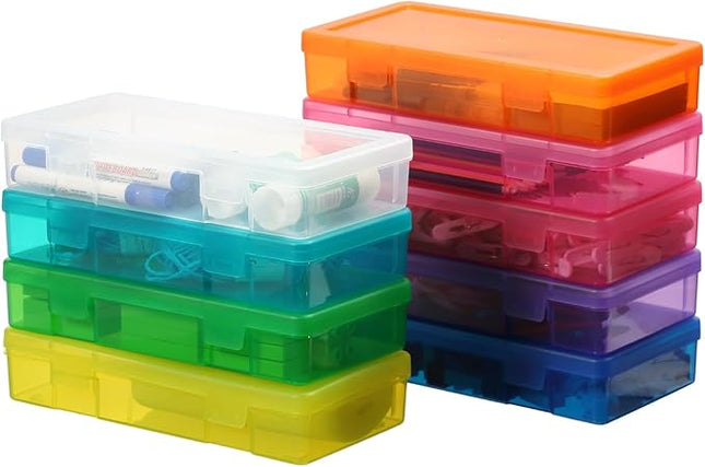 novelinks Medium Plastic Storage Boxes with Latching Lids – 9 Pack Stackable Craft Organizers for Supplies, Pencils, Crayons, Beads, Stationery & Classroom Use(9 Pack Medium -Color)