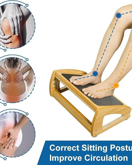 StrongTek Ergonomic Under Desk Footrest, 3 Adjustable Heights Wooden Office Footrest, Large Anti-Slip Surface, Improves Posture and Blood Circulation, up to 400lbs (Natural)