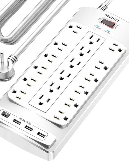 18 Outlets Surge Protector Power Strip - 20 Feet Flat Plug Heavy Duty Extension Cord with 18 Widely Outlets and 4 USB Ports, 2100 Joules, White, ETL Listed