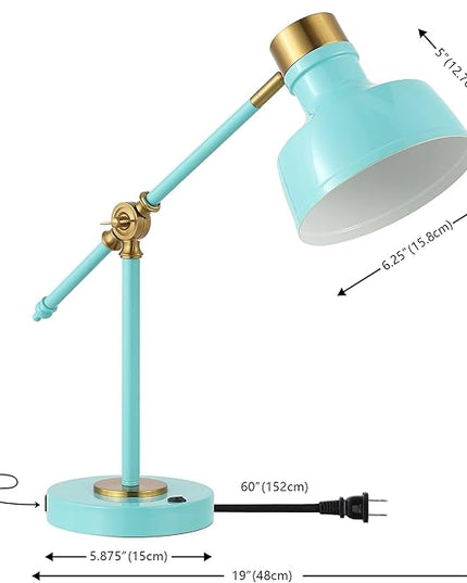 JONATHAN Y JYL7124C Allegra 18.5" Adjustable Cantilever LED Task Lamp, USB Charging Port, Classic, Coastal, Industrial, Farmhouse, Traditional for Bedroom, Living Room, Office, Cyan/Brass Gold