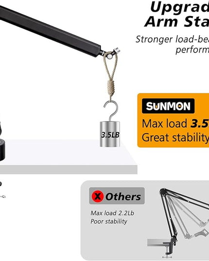 SUNMON Mic Stand Boom Arm - Microphone Arm Compatible with HyperX QuadCast, 360° Rotation Microphone Stand, Weighted Metal Mic Boom Arm for HyperX QuadCast,Blue Yeti,Shure MV7,Rode and Most Gaming