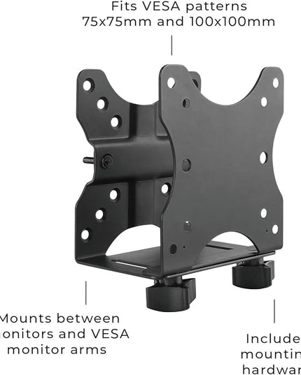 HumanCentric Thin Client Mount Bracket, Mount a Mini PC or Computer to a VESA Monitor Arm or Stand, Pole, or Under Desk or Surface, Devices with 0.65-2.55" in Depth for 75x75 and 100x100mm Patterns
