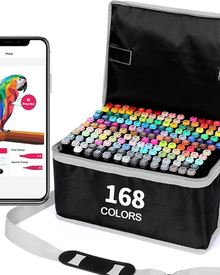 168 Colors Alcohol Markers, Art Markers for Artists with Coloring App, Dual Tip Marker for Adult Painting Sketching Drawing with Travel Case Great Gift Idea