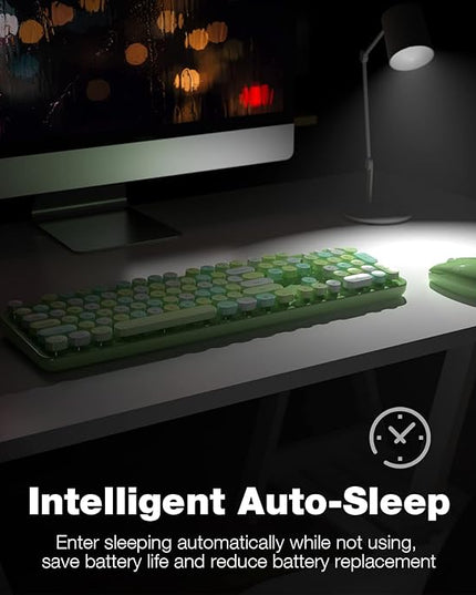 MOFII Wireless Keyboard and Mouse Combo, 2.4GHz Retro Full Size Typewriter Keyboard with Number Pad & Wireless Mouse for Laptop, PC, Desktop, Mac, Windows - Green Colorful