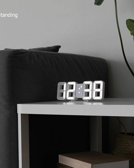 mooas 3D Pure Mini White LED Clock, Multi-Function LED Clock (Calendar, Alarm, Temperature) (8.5" White Table Alarm Clock)