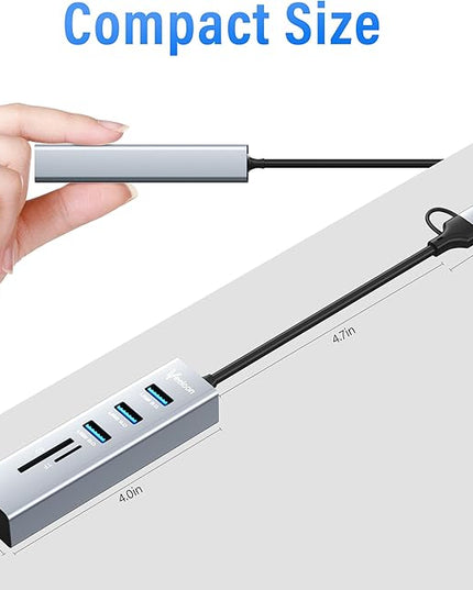 3-Port USB C 3.0 Hub Splitter with USB A Adapter, SD/TF OTG Card Reader, Portable 5 in 1 Multi Ports USB Expander for PC, Laptop, MacBook, Xbox, Flash Drive, HDD, Console,Camera