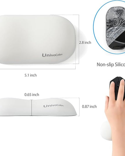 UnivoColors Design-Wave Wrist Rest, Artificial Sheepskin+Memory Foam+Ergonomic+Anti-Slip Gel, Resilience Support During Work and Gaming,Mouse Accessory,White