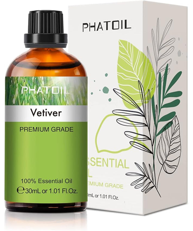 Vetiver Essential Oil, 1.01Fl.Oz (30ML) PHATOIL Pure Essential Oil Singles for Aromatherapy Diffusers, Humidifiers, Great for DIY Candle and Soap Making, Gift for Friend