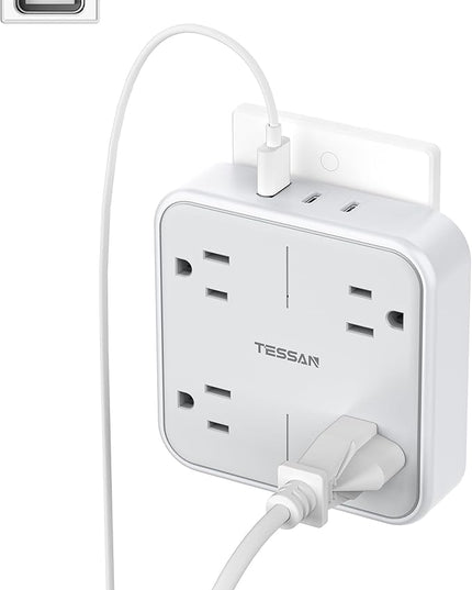 Multi Plug Outlet Extender, TESSAN 4 Outlet Splitter 3 USB Wall Charging Ports (2 USB C), Wide Spaced Multiple Expander Surge Protector for Office, Home, College Dorm Room