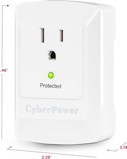 CyberPower CSB100W Essential Surge Protector, 900J/125V, 1 Outlet, Wall Tap, White, UL Listed