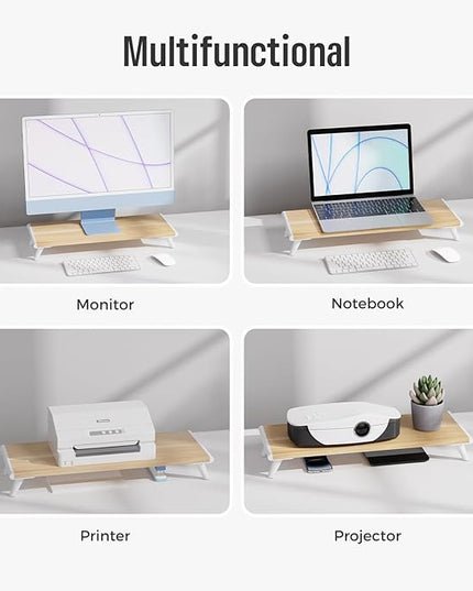 loukin Monitor Stand Riser for Desk, 22.4" x 8.3" Larger Computer Stand for Laptop, PC, Printer, Sturdy Desktop Computer Shelf with Non-Skid Rubber, Home Office, Natural Wood