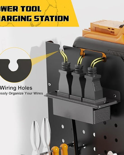 Power Tool Organizer Wall Mount with Charging Station, Expanded Width Power Tool Storage Rack, Large Tool Battery Organizer with Screwdriver/Hammer Heavy Duty Garage Storage
