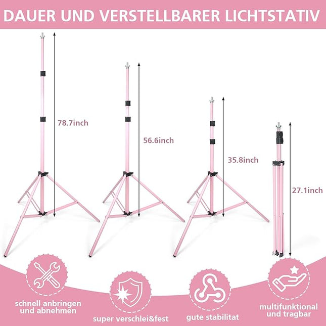 Backdrop Stand 10x7ft(WxH) Photo Studio Adjustable Background Stand Support kit with 2 Crossbars, 6 Clamps, 2 Sandbags and Carry Bag for Parties, Events Decoration, Wedding, Photography (Pink)