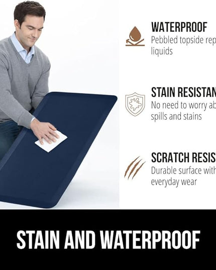 GORILLA GRIP Comfortable Cushioned Kitchen Mats for Floor, Waterproof and Stain Resistant Soft Top, 3/4 Inch Thick Ergonomic Standing Desk Anti Fatigue Mat, Foam Supports Ankles and Feet, 17x24, Navy