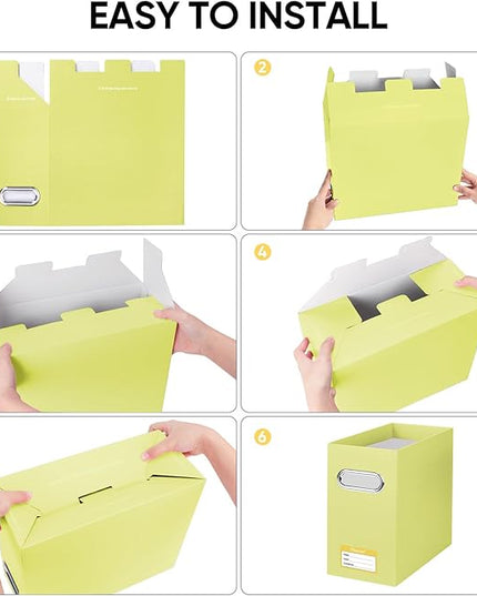BALEINE File Organizer Box, Cardboard File Folder Organizer with Handle for Letter Size, Portable Collapsible Hanging Filing Box for Home Office Document Storage (2 Pack, Yellow)