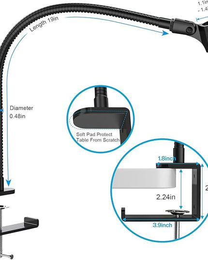 ZealSound Microphone Arm Stand,19 Inch Long Universal Gooseneck Desktop Mic Stand with 3/8" to 5/8" Adapter and Microphone Clip Holder, Upgraded Heavy Duty Desk Clamp for Blue Snowball Ice Mics Spark