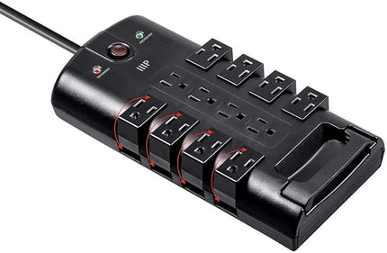 Monoprice 12 Outlet Rotating Power Strip Surge Protector Block -10 Feet Heavy Duty Cord, UL Rated, 4320 Joules, 330 Volts Clamping Voltage, With Grounded And Protected Light Indicator - Black