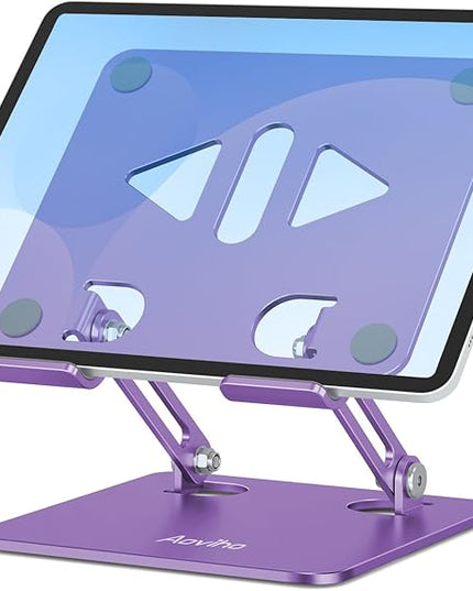 Tablet Stand Holder for Desk, Adjustable Desktop Tablet Holder, Foldable Aluminum Tablet Mount for iPad pro 12.9, iPad Air Mini, Samsung Galaxy Tabs Z Fold Kindle Fire 4-12 inch Purple