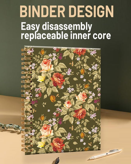Spiral Journal Notebook for Women,A5 College Ruled Notebooks 6"x 8.4", 120 Pages (60 Sheets) Lined Journal with Premium Thick Paper,Perfect for School Office Home(Green Leaf Flower)
