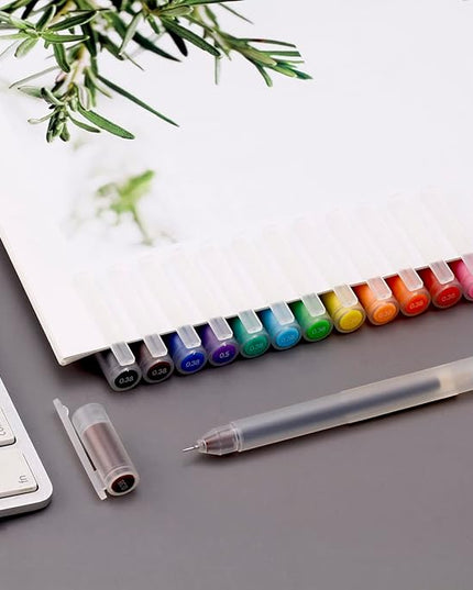 XIZE SH Premium Colorful Pens for Journaling and Note Taking - 12 Color Gel Pens With 0.38mm Fine Point Needle Tip - Minimalist Japanese Style
