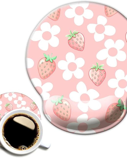 Ergo Comfort Gel Wrist Rest Mouse Pad-Ergonomic Office Mousepad with Wrist Support-Non-Slip, Design Desk Accessories Mat for Home&Game Decor Pink Floral Kawaii