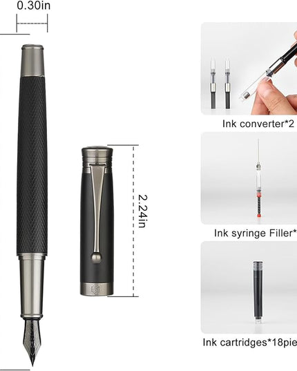 GC QUILL Fountain Pen Set - Fine & Medium Nibs, Includes 18 Ink Cartridges, Ink Refill Converter & Syringe Filler, Gift for Writing, Journaling & Calligraphy MU-13