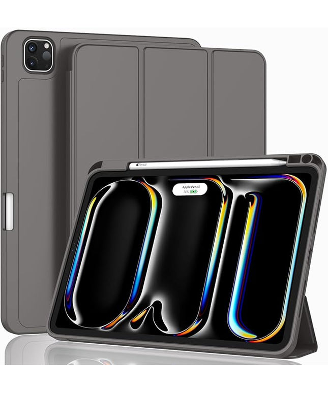 ZryXal iPad Pro 11 Inch Case (M5) 2025/ (M4) 2024 (Model: A2836/A2837/A3006), Trifold Stand Smart Cover with Pencil Holder and Soft TPU Back, Auto Wake/Sleep (Space Gray)