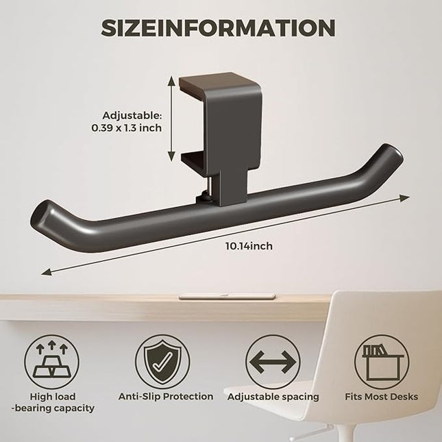 80-lb Heavy-Duty Bag Hook for Desk or Table,Adjustable Purse Hanger,Purse Hook,Backpack Holder for Table & Handbag Hanger,Space-Saving Organizer for Classroom, Dorm Office,Home,and Cafe Tables (Black)