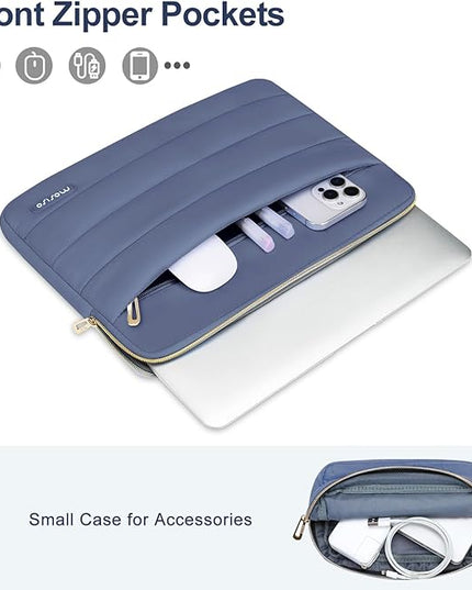 MOSISO 13.3 inch Laptop Case, 13-13.3 inch Puffy Laptop Sleeve Compatible with MacBook Air 13 13.6 M4 M3 M2 M1/Pro 13/Pro 14, HP Dell ASUS Lenovo,Polyester Horizontal Bag with Small Case,Lavender Gray