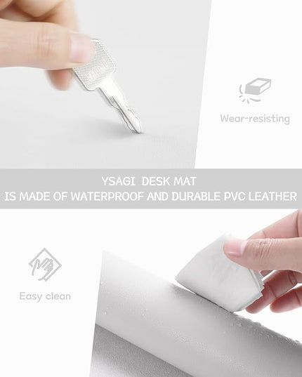 YSAGi Non-Slip Leather Desk Pad Long Size, Waterproof Laptop Computer Desk Keyboard Mat, Table Protector Blotter Mat, Large Mouse Pad for Office/Work/Home/Decor(White, 47" x 17")