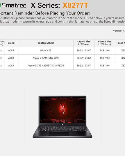 Smatree Hard EVA Protective Sleeve Compatible for 15.6 inch Acer Nitro V 15 Gaming Laptop-ANV15, for Aspire 3D 15 SpatialLabs Edition A3D15, for Aspire 7 Laptop-A715 Case (X8277T)