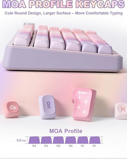 YUNZII 140 Keys MOA Keycaps, Dye-Sublimation PBT Custom Keycap Set for MOA Profile, Cute Purple Gradient Keycap for MX Switches Mechanical Gaming Keyboard(Purple)