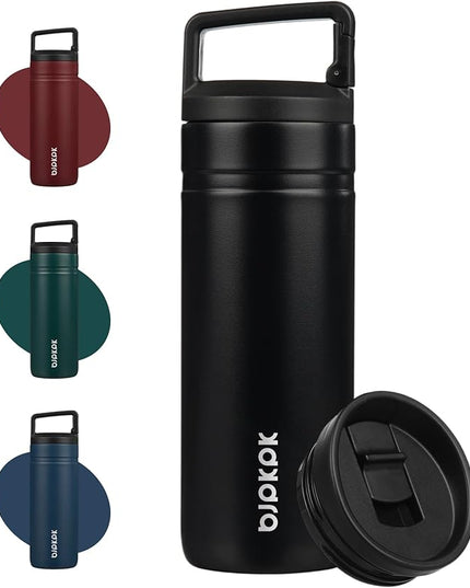 BJPKPK Insulated Water Bottle with 2 Lids,20 oz Double Wall Stainless Steel Vacuum Tumbler Travel Coffee Mug,Wide Mouth Thermal Cup,Black