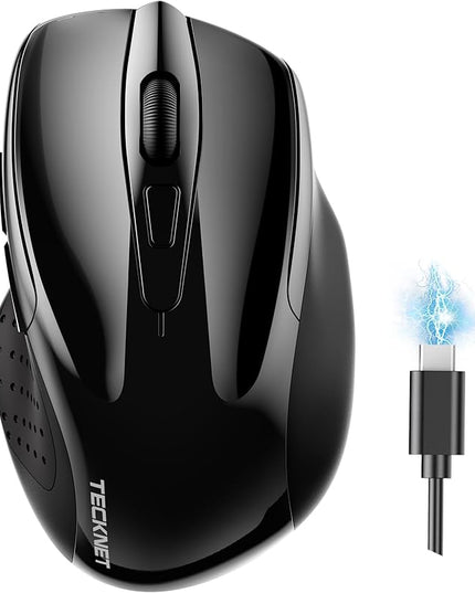 TECKNET Wireless Mouse (BT5.0/3.0 & 2.4G) Rechargeable 4800 DPI Silent USB A & Bluetooth Mouse 6 Buttons, Wide Compatibility - Black