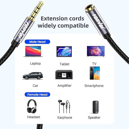 FONVOi TRRS Headphone Extension Cable, 4 Pole 3.5mm Stereo Jack Male to Female Aux Cable for Headphones/Microphones/Tablets/Computers/PS4 and More (15FT)