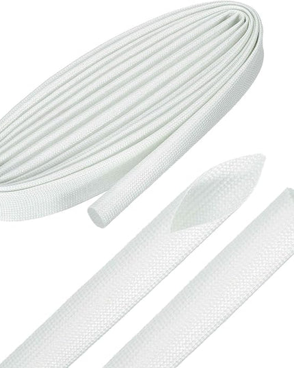MECCANIXITY 10ft Braided Cable Sleeve, 5/8" ID 200C High Temperature 1500V Fiberglass Wire Insulation Cord Protector Organizer Wires Management for Motor Engine Fuel Line, White