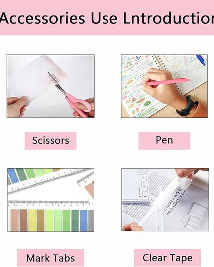 suniya Office Supplies,Desk Accessories,Tape Holder,Stapler,Scissor,Staple Remover,Box of Binder Clips,Staples,Ballpoint Pen,Lndex Tabs,Clear Tape,Office Supplies Set(Pink)