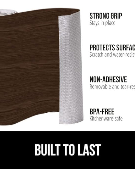 GORILLA GRIP DripGuard Shelf Liner, Non Adhesive Drawer and Kitchen Cabinet Protector, Slip Resistant BPA Free Smooth Surface Plastic Liners for Cabinets, Bathrooms, Closets, 17.5x120 Inch, Wood