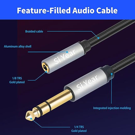 SiYear 1/4" to 3.5mm Headphone Extension Cable,5FT- 6.35mm Quarter inch Male to 1/8 inch Female Stereo Jack Audio Adapter for Amplifiers, Speaker, Guitar Amp,Home Theater, Mixing Console (1.5m-2PACK)