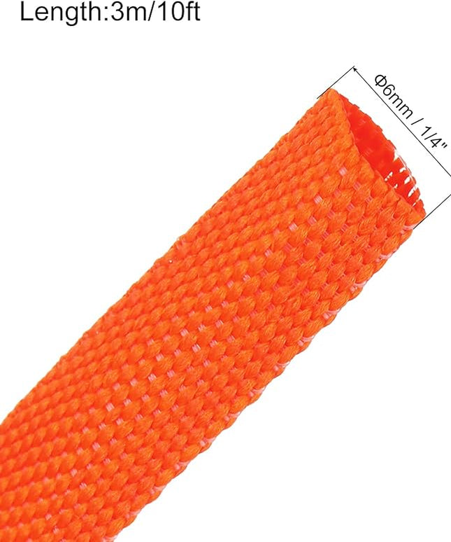 MECCANIXITY Braided Cable Sleeves Heat Shrinkable Fabric Sleeving, 1/4" 10ft Orange 2:1 Ratio Heat Shrinkable Cord Protector for Harness Cable, Network Cable Protection, Cable Management