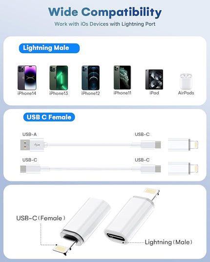 MFi Certified USB C to Lightning Adapter 4-Pack, 27W Fast Charging & Data Sync, Lightning to USB Type C Cable Adapter Compatible with iPhone 14/13/12/Pro/Max, iPad, AirPods, with Anti-Loss Lanyard