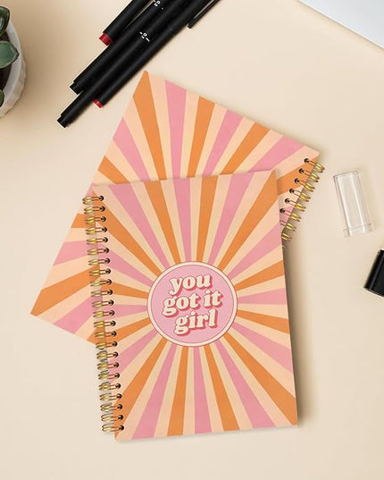 Inspirational Girl Spiral Journal Notebook 5.5x8.3in, Retro Boho Sunshine You Got It Girl Motivational Journal, Inspirational Gifts Notebooks for Women Note Taking, Hardcover Notebook