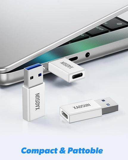 XAOSUN 10Gbps USB to USB C Adapter 3 Pack, 3.1 USBC Female to USB Male Adapter, One-Sided SuperSpeed Data Sync, 100W Fast Charging for iPhone 16 15 14 13, Laptop, Charger, Quest Link, etc, Sliver