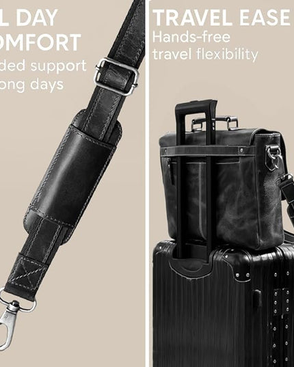 RUSTIC TOWN 16" Leather Laptop Messenger Bag for Men - Full Grain Leather Briefcase Computer Satchel Office Crossbody Bag
