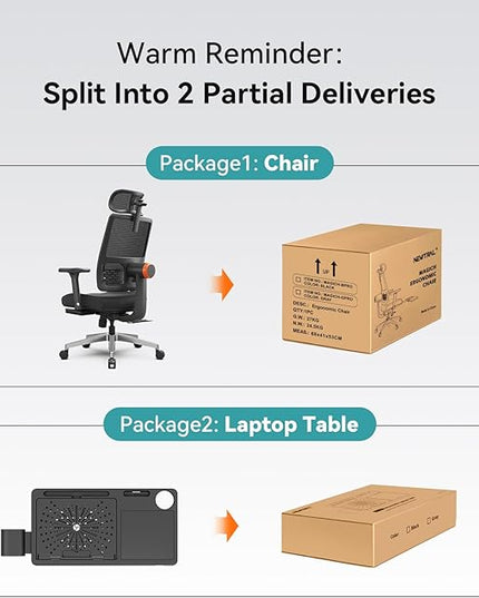 Newtral Ergonomic Office Chair with Fully Adaptive Lumbar Support, 136°Tilt Function, Computer Desk Chair with Soft 4D Armrest, Adjustable Headrest (Upgrade with Laptop Tray, Black)