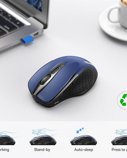 TECKNET Wireless Mouse (2.4G & BT5.0/3.0) Silent 4800 DPI Computer USB A & Bluetooth Mouse 6 Buttons, Wide Compatibility - Blue