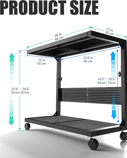Moricher Computer Tower Stand - Height Adjustable 2-Tier ATX-Case PC Stand Printer Rack Pegboard with Rolling Wheels & Mousepad for Home Office Gaming Accessories