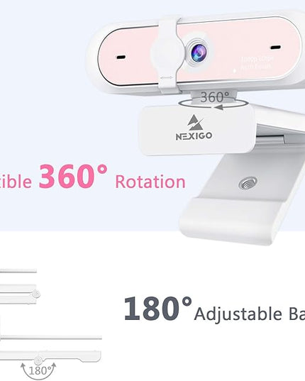 NexiGo N660P 1080P 60FPS Webcam with Software Control, Dual Microphone & Cover, Autofocus, HD USB Computer Web Camera, for OBS/Zoom/Skype/FaceTime/Teams/Twitch, Pink