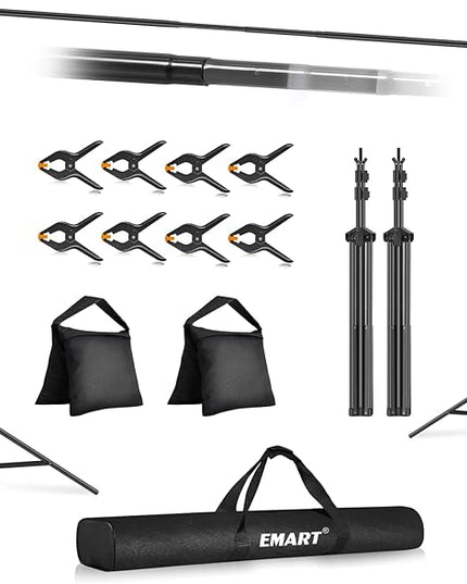EMART Backdrop Stand 10x7ft(WxH) Photo Studio Adjustable Background Stand Support kit with 2 Crossbars, 8 Clamps, 2 Sandbags and Carry Bag for Parties, Events Decoration, Wedding, Photography